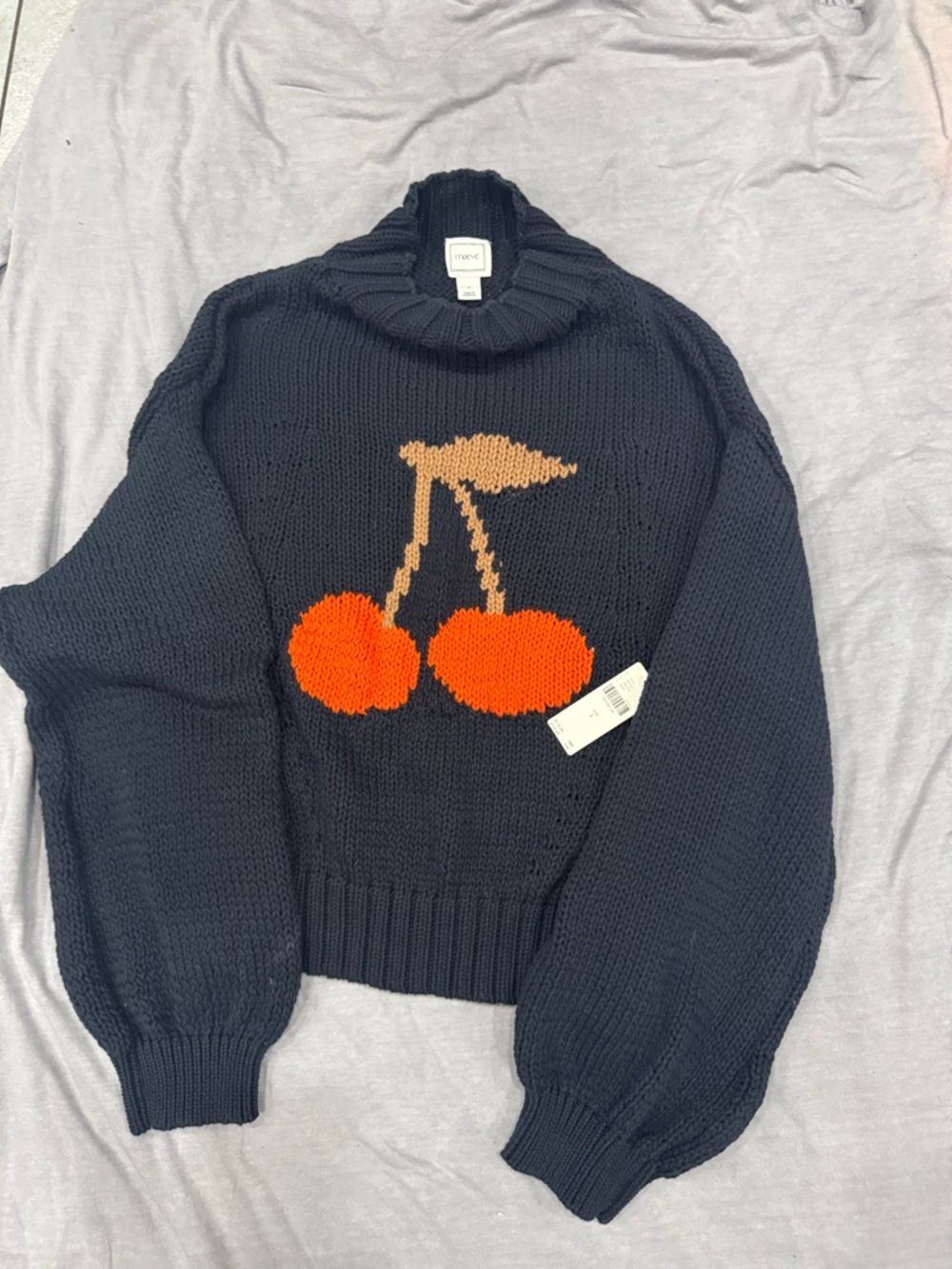 Maeve Black Sweater with Orange Cherry Motif - Picture 5 of 9